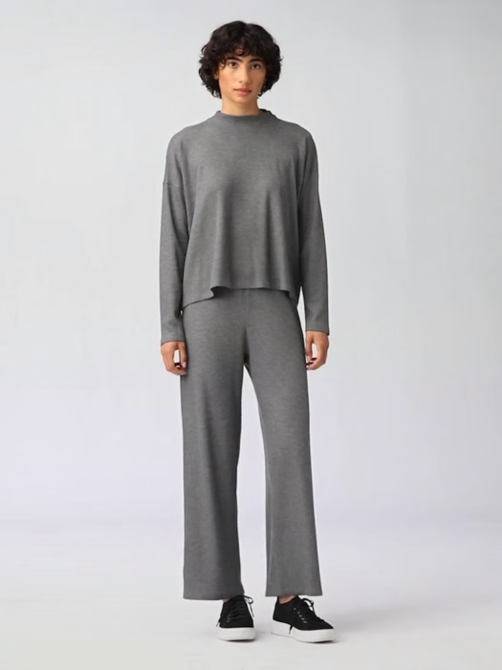 Eileen Fisher Tencel Waffle Weave Pull-on High Rise Straight Pants Graphite XS